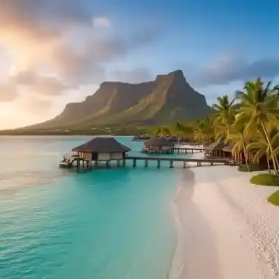 Turquoise lagoon and tropical beach in Mauritius
