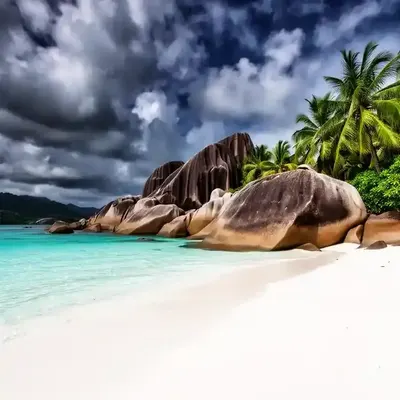 Granite boulders and pristine beach in Seychelles