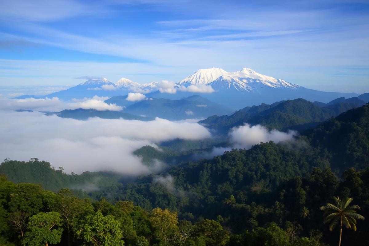 Rwenzori Mountains — the Mountains of the Moon — rising above tropical forest in Uganda